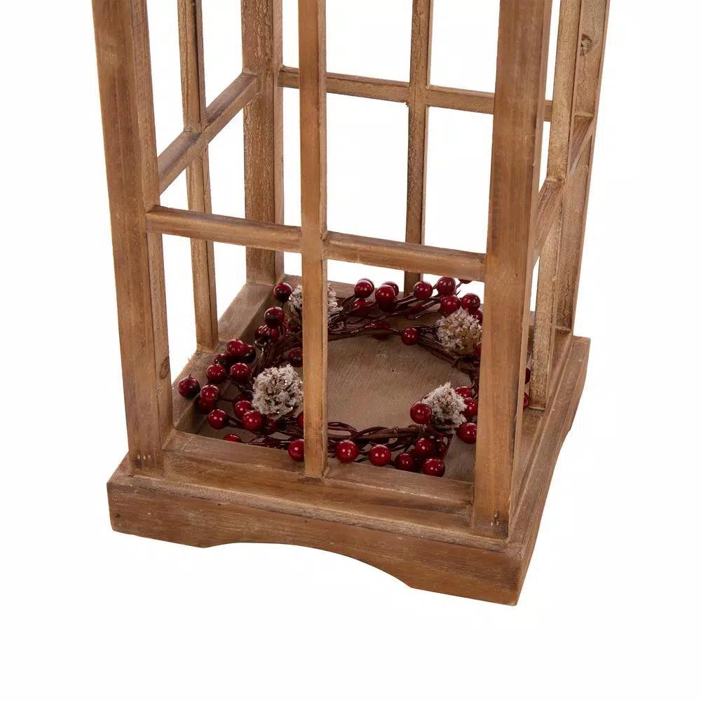 Glitzhome Brown Christmas Farmhouse Wood and Metal Lantern Set of 2