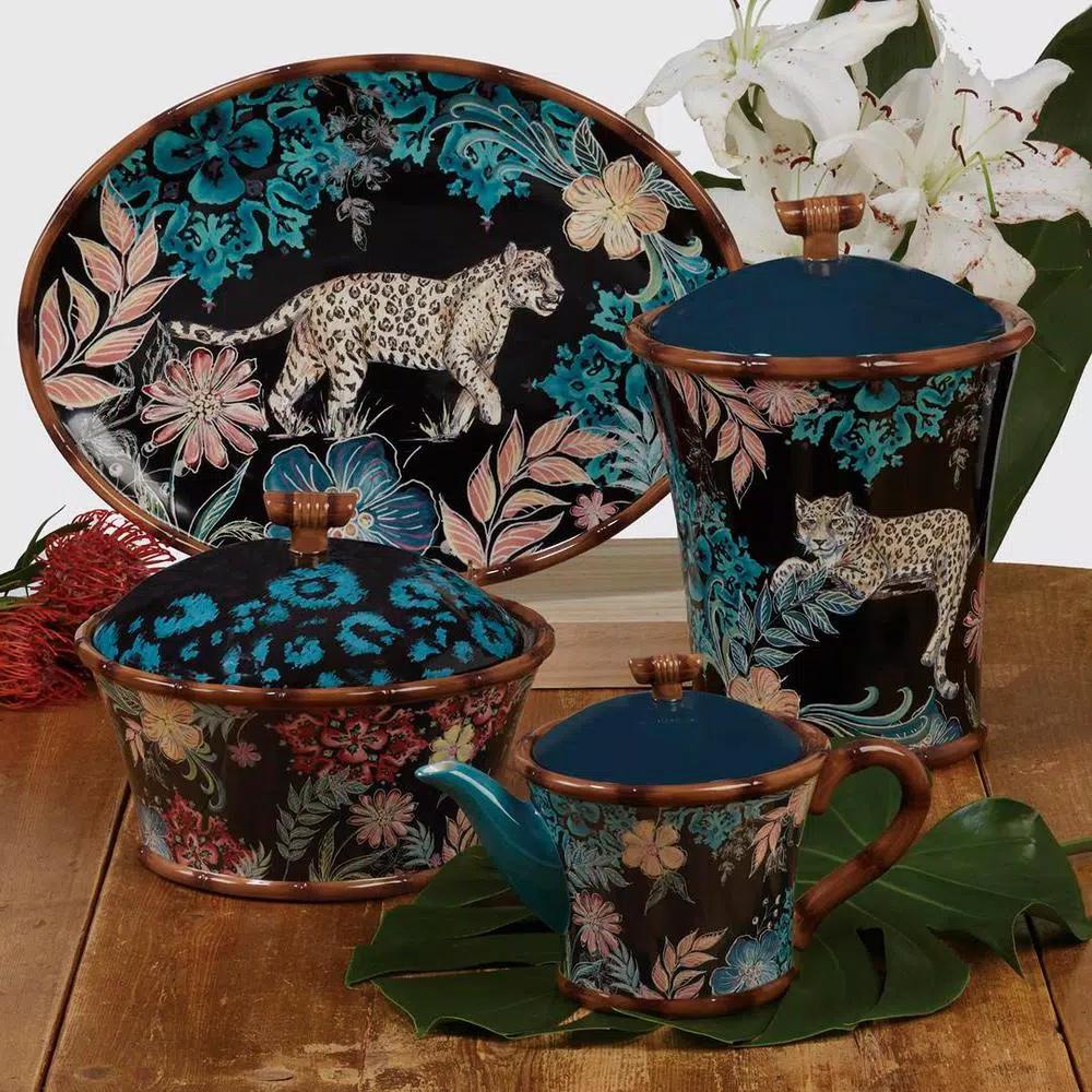 Certified International Tre Sorelle Studios Exotic Jungle 17 in. 3-D Rectangular Ceramic Platter with Handles