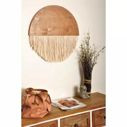 BrandtWorks 18 in. Wooden Round Fiber Art Wall Hanging - Bohemian Chic Handmade Cotton & Birch Wood Decor thumbnail 2
