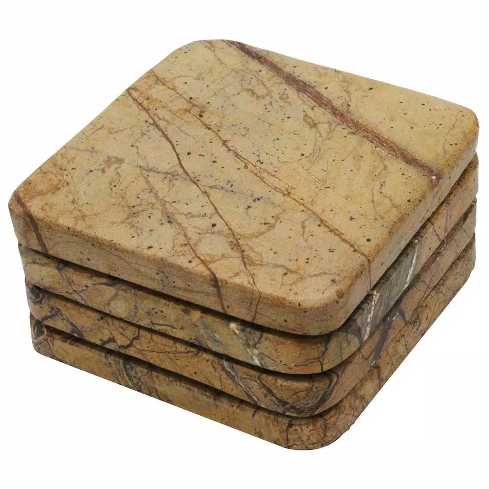 Unbranded Jodhpuri 4-Piece Brown Forest Natural Marble Coaster Set
