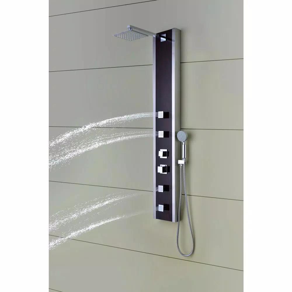 ANZZI 57 in. Monsoon Full Body Shower Panel System with Mahogany Deco-Glass & Chrome Trim