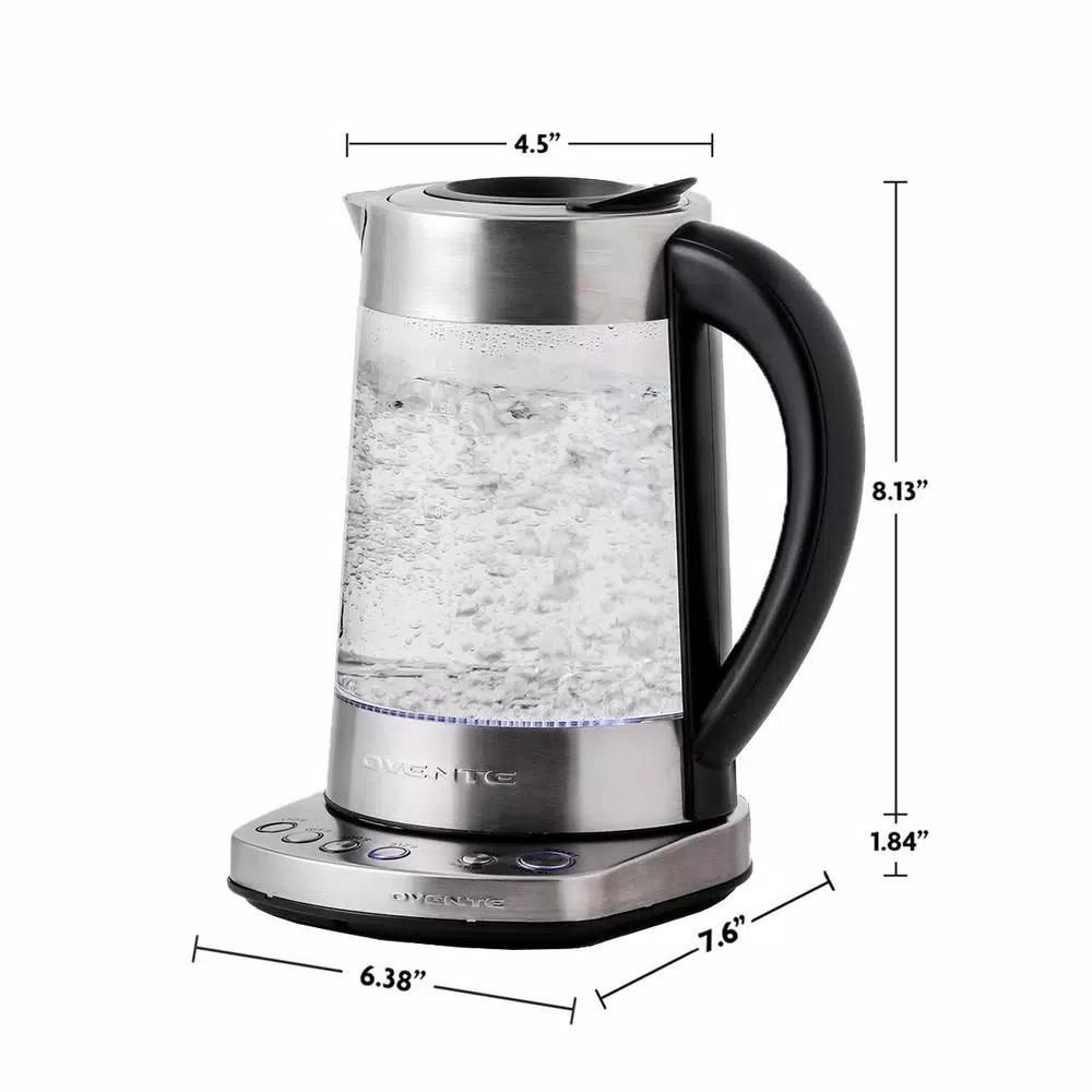 Ovente 1.7L Variable Temperature Glass Electric Kettle with ProntoFill Technology, Silver