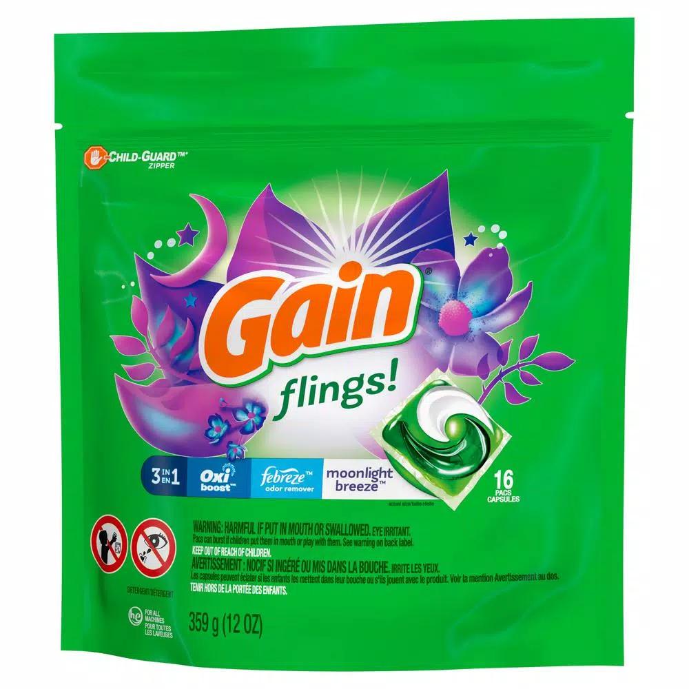 Gain Flings Moonlight Breeze Scent Laundry Detergent Pods, 16-Count (6-Pack)