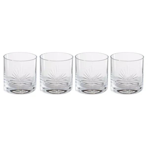 Abigails Palmetto 16 oz. Double Old-Fashioned Glass Set of 4 - Hand-Etched Palm Design