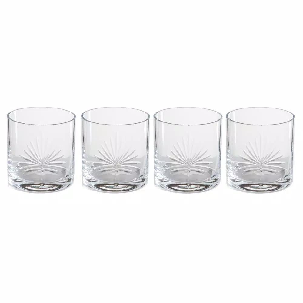 Abigails Palmetto 16 oz. Double Old-Fashioned Glass Set of 4 - Hand-Etched Palm Design