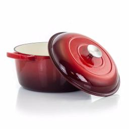 MegaChef 5 Qt. Round Enameled Cast Iron Casserole Dish with Lid, Red thumbnail 2