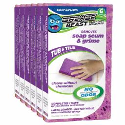 Grease Beast Heavy-Duty Soap-Infused Tub and Tile Scrub Sponge, X-Large, Odor and Bacteria Resistant (6-Pack) thumbnail 2