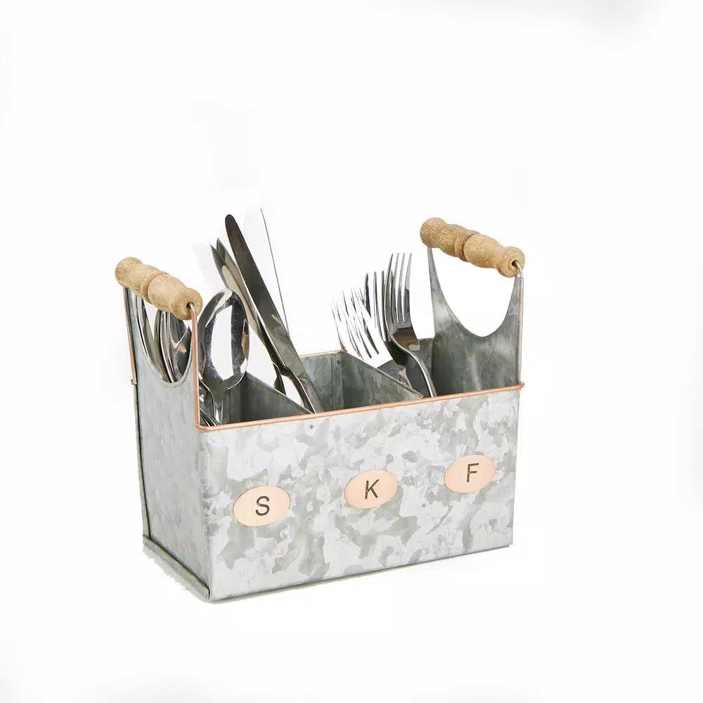 Mind Reader Silver Galvanized Steel Utensil Caddy - Kitchen Condiment & Flatware Organizer
