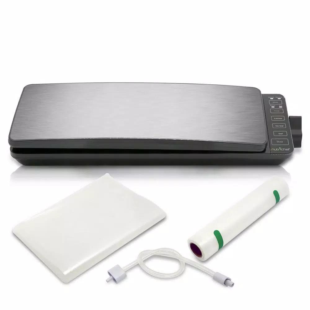 NutriChef Stainless Steel Electric Vacuum Sealer with Reusable Bags and Roll