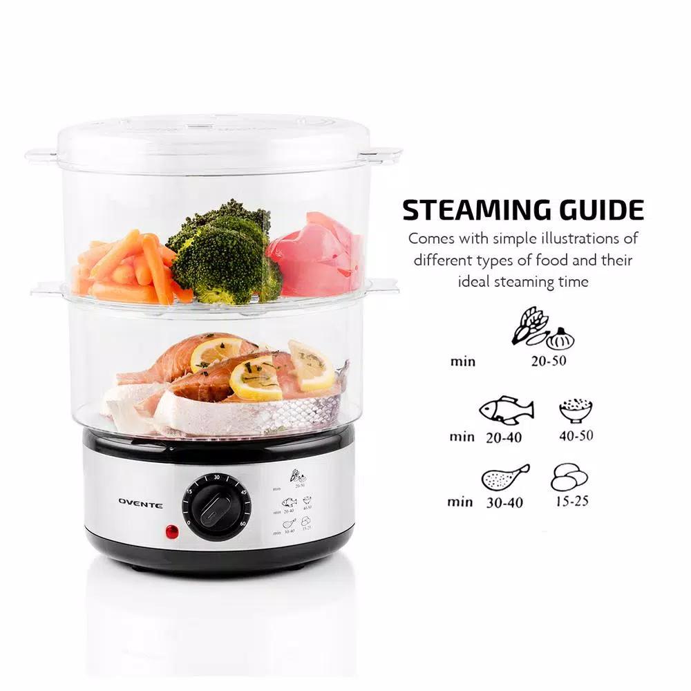 Ovente 2-Tier Electric Food Steamer, 5-Quart Capacity, 400W, Silver
