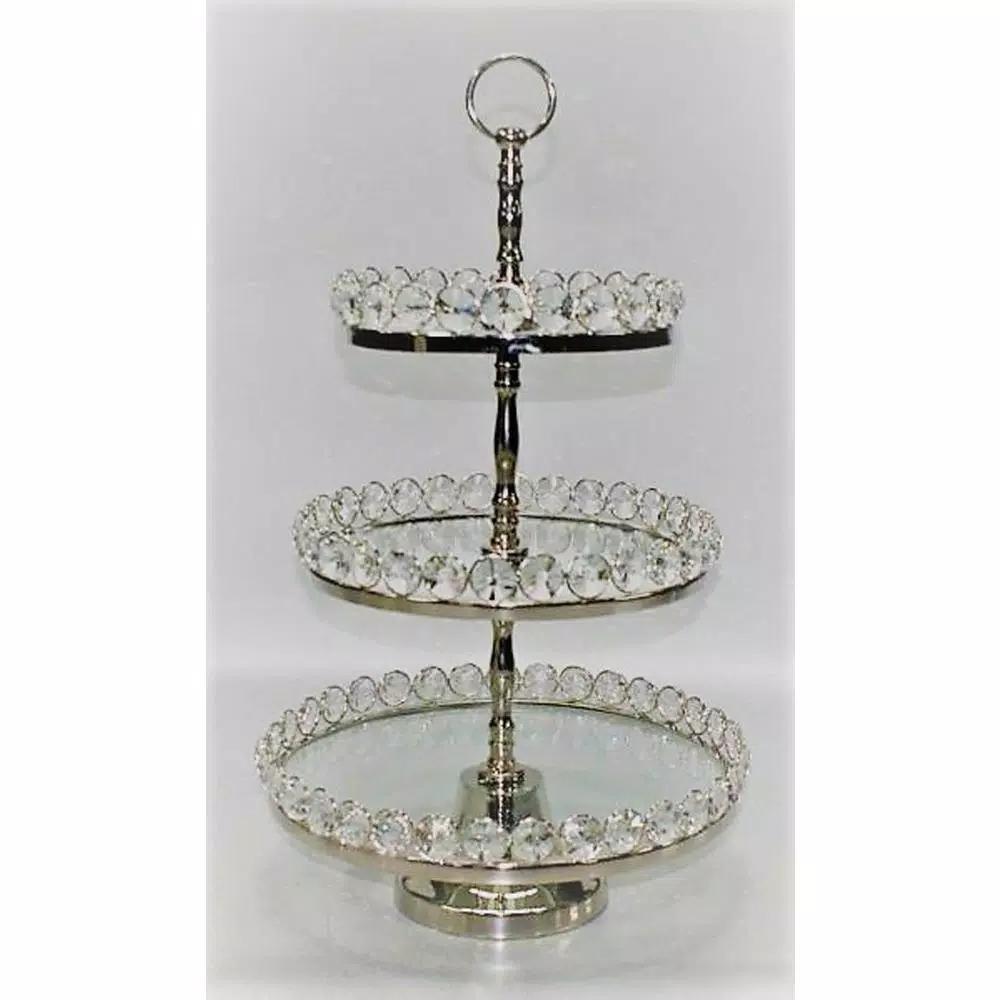 Heim Concept Silver 3-Tier Crystal and Stainless Steel Cake Stand, 20 in. H