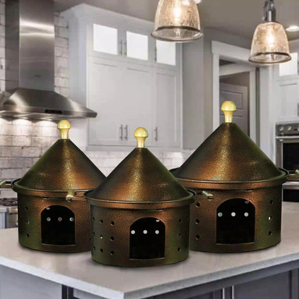 Benjara Bonny 25 qt. Bronze 3-Piece Metal Chafing Dish Set with Steel Tub