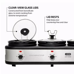 OVENTE 3-Station Slow Cooker and Buffet Server, 4.5 Qt. Silver Stainless Steel thumbnail 4