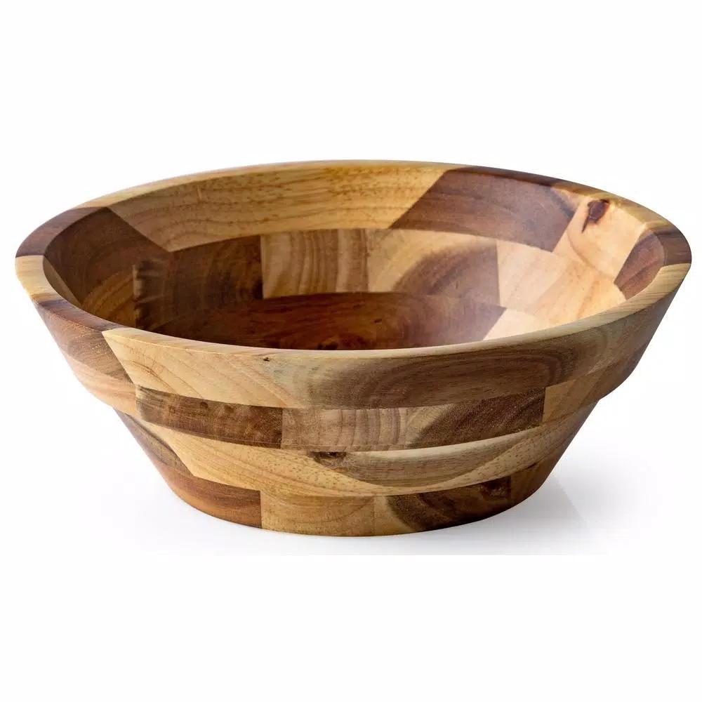 Casa Bellante 10 in. Rubberwood Serving Bowl, 62 fl. oz. Round Wooden Bowl