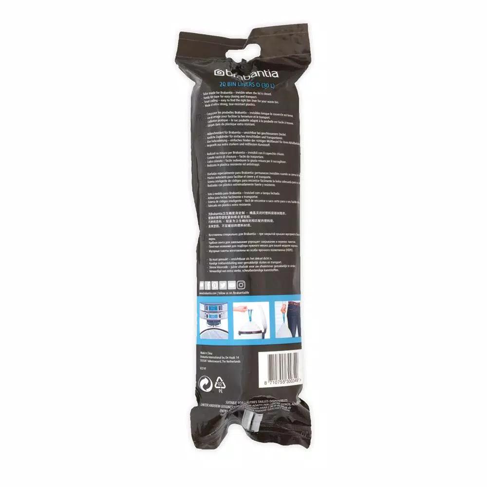 Brabantia PerfectFit Trash Can Liners Code O, 8 Gal (30 L), 240 Count (12 Packs of 20)