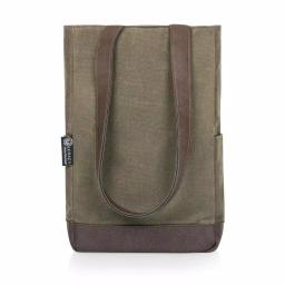 Picnic Time Khaki Green Waxed Canvas 2-Bottle Insulated Wine and Cheese Tote Bag thumbnail 2