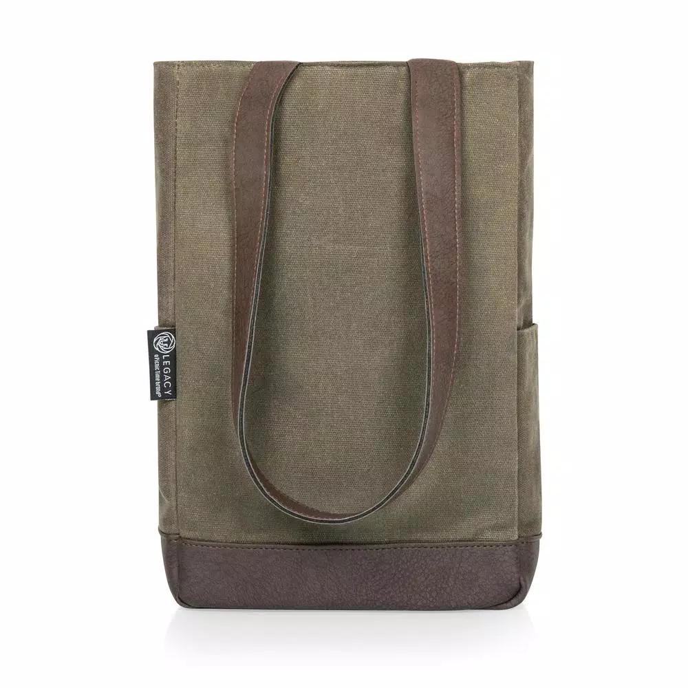 Picnic Time Khaki Green Waxed Canvas 2-Bottle Insulated Wine and Cheese Tote Bag