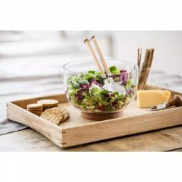 Sagaform Nature 8.625 in. Glass Salad Bowl with Solid Oak Trivet, Clear thumbnail 3