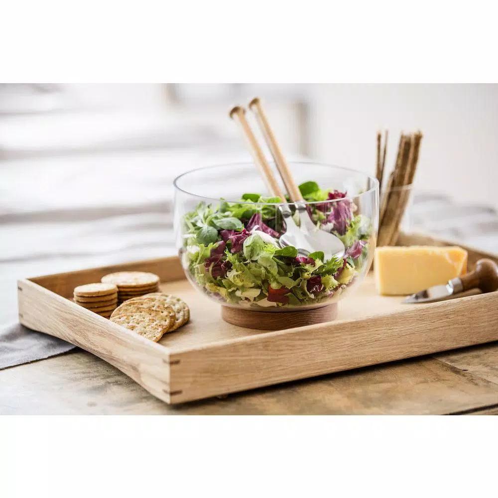 Sagaform Nature 8.625 in. Glass Salad Bowl with Solid Oak Trivet, Clear