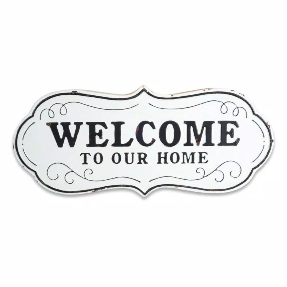 Unbranded Welcome to Our Home Cast Iron Plaque - Black and White Farmhouse Wall Decor