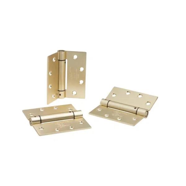 Global Door Controls 4.5 in. x 4.5 in. Satin Brass Steel Spring Hinge (Set of 3)
