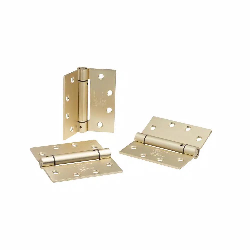 Global Door Controls 4.5 in. x 4.5 in. Satin Brass Steel Spring Hinge (Set of 3)