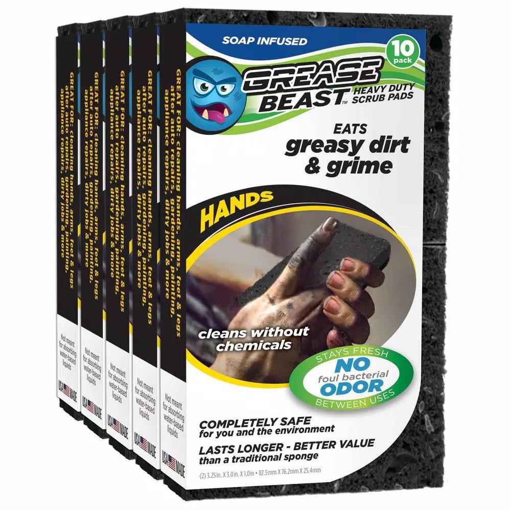 Grease Beast Hands Soap-Infused Heavy-Duty Odor and Bacteria Resistant Scrub Sponge (10-Pack)
