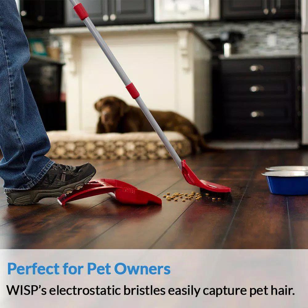 WISP 3-Piece Red Broom and Dustpan Set with 90-Degree Angle, Telescoping Handle, and Bristle Seal Technology