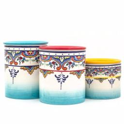 Euro Ceramica Zanzibar 3-Piece Ceramic Canister Set - Multicolor Earthenware Kitchen Jars thumbnail 2