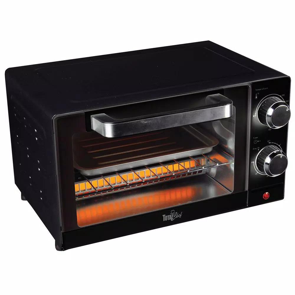 Total Chef 1000W 4-Slice Toaster Oven with Temperature Control and 30-Minute Timer, Black