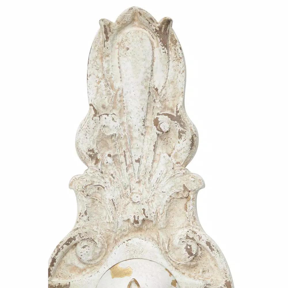 LITTON LANE Distressed White 2-Light Candle Sconce with Acanthus Carvings and Wood Bead Accents