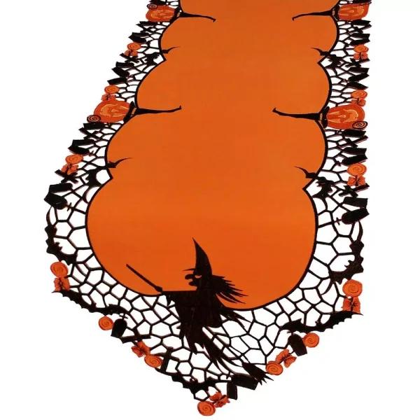 Xia Home Fashions Witch Embroidered Cutwork Halloween Table Runner, Orange Polyviscose, 15 in. x 70 in.