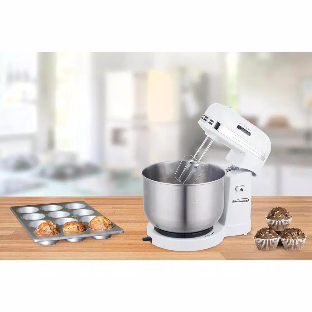Brentwood Appliances Brentwood 5-Speed Stand Mixer with 3-Quart Stainless Steel Mixing Bowl, White