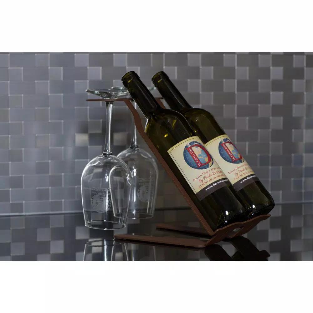 DI PRIMA USA Venetian Freestanding Tabletop Wine Rack - 2 Bottle & 2 Glass Holder, Chestnut Brown