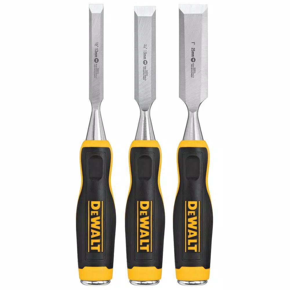 DEWALT DWHT 3-Piece Wood Chisel Set with Bonus 1-1/4 in. and 1-1/2 in. Chisels
