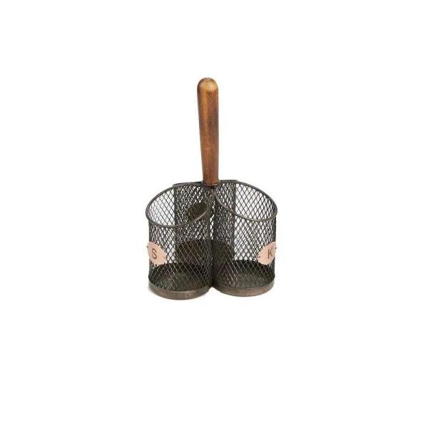 MIND READER Stainless Steel Utensil Caddy & Silverware Organizer with Wood Handle