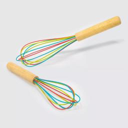 ExcelSteel 10 in. Silicone Tri-Color Whisk with Comfortable Wooden Handle thumbnail 4