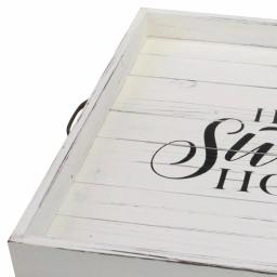 Stonebriar Collection Stonebriar Rustic White Wood Decorative Serving Tray with Metal Handles thumbnail 4