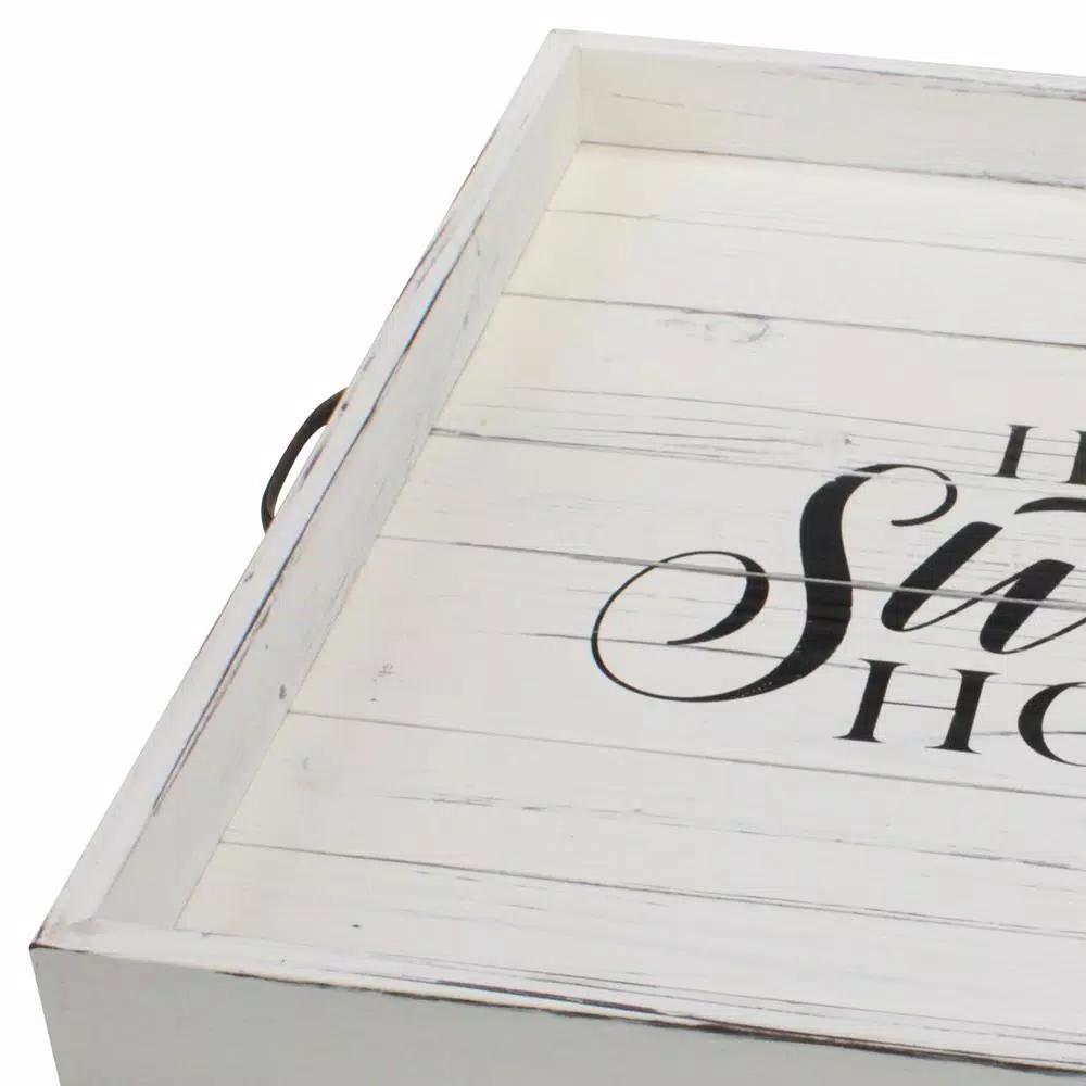 Stonebriar Collection Stonebriar Rustic White Wood Decorative Serving Tray with Metal Handles