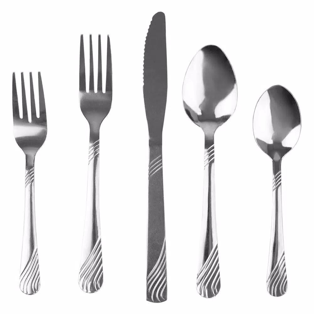 Home Basics River 20-Piece Stainless Steel Flatware Set, Silver Service for 4