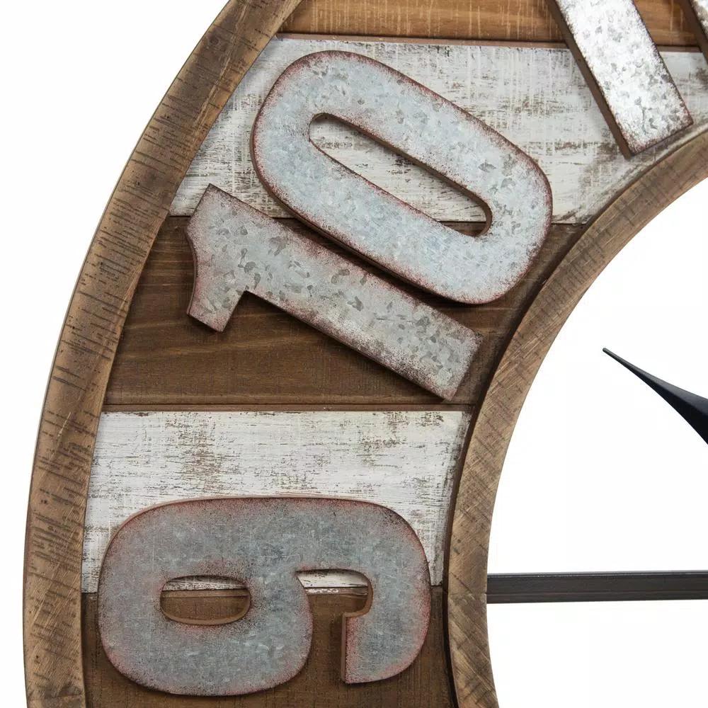 Pinnacle 33 in. Rustic Reclaimed Wood and Metal Round Wall Clock - Farmhouse Style