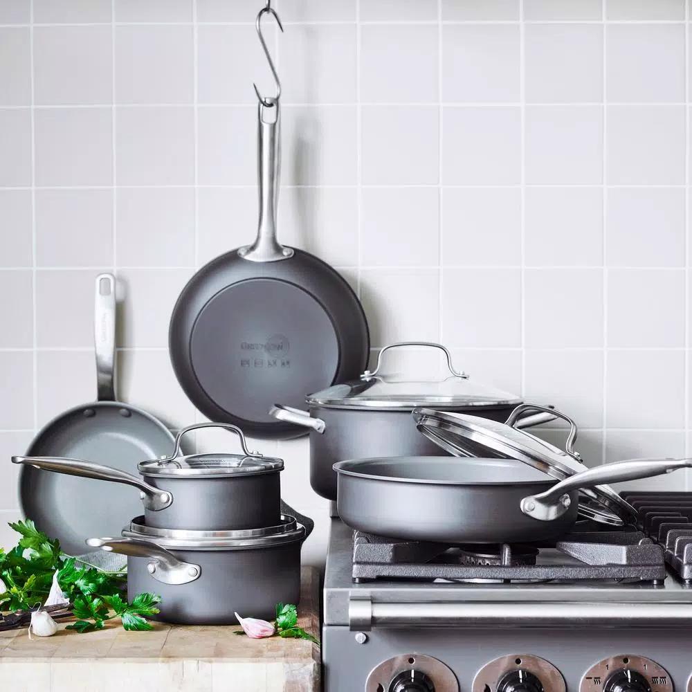 GreenPan Chatham 10-Piece Hard-Anodized Aluminum Ceramic Nonstick Cookware Set, Gray