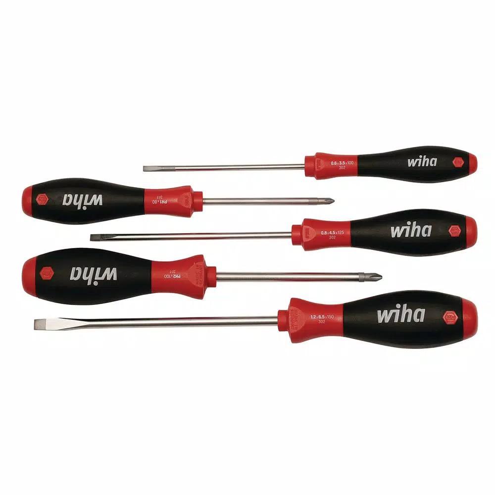 Wiha 5-Piece SoftFinish Slotted and Phillips Screwdriver Set