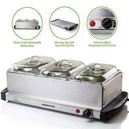 Ovente FW153W 3-Tray Buffet Server with Stand-Alone Warming Tray, Stainless Steel thumbnail 1