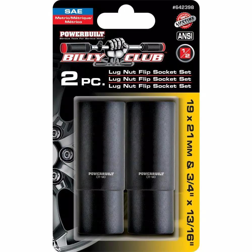 Powerbuilt 2-Piece Double-Sided Flip Lug Nut Socket Set (3/4 in., 13/16 in., 19 mm, 21 mm)