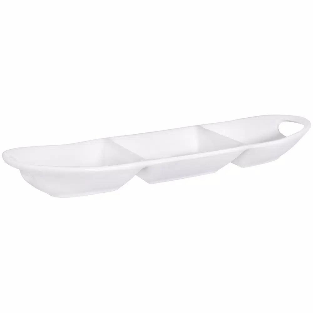 Home Essentials 18 in. White Ceramic 3-Section Oval Serving Platter