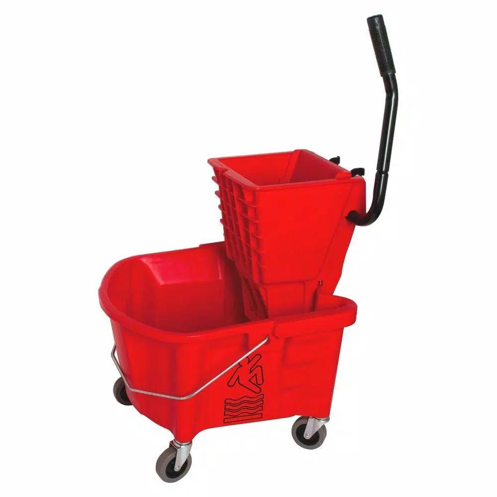 Genuine Joe 6.5 Gal. Red Mop Bucket and Wringer Combo with Steel Handles