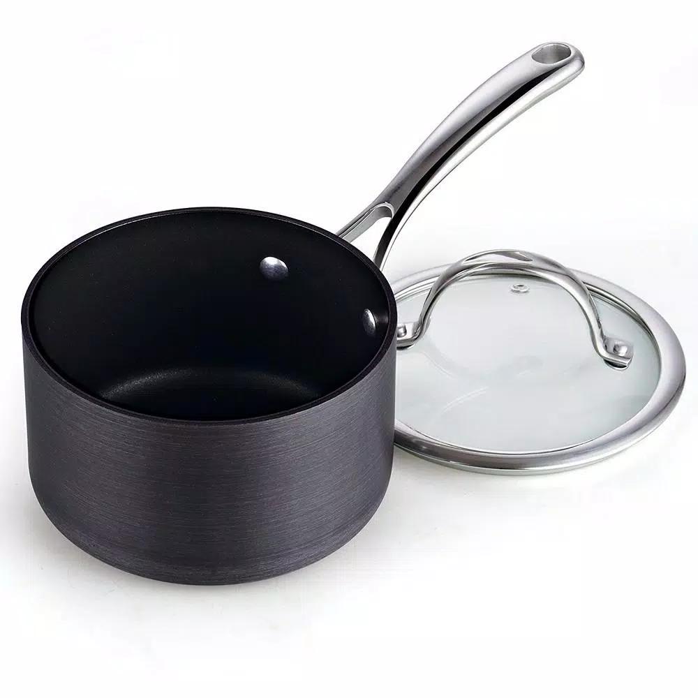 Cooks Standard 2 Qt. Hard-Anodized Aluminum Nonstick Saucepan with Glass Lid, Black
