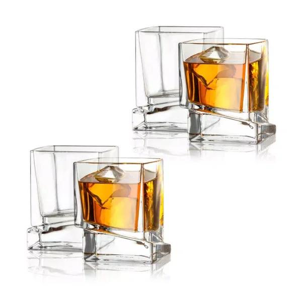 JoyJolt Carre Square 10 oz. Whiskey Glasses, Set of 4