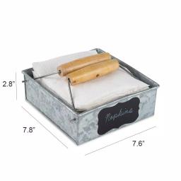 Benzara Galvanized Steel Napkin Holder with Wooden Handles, Rustic Gray Tabletop Decor thumbnail 5